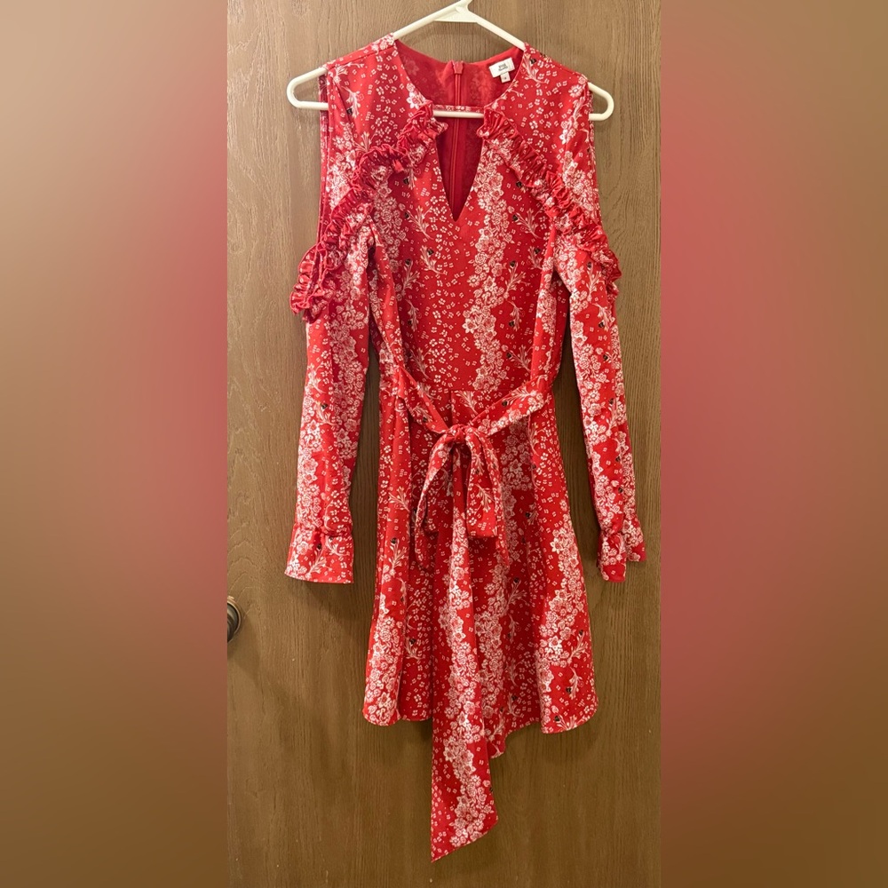 River Island Red Printed Cold Shoulder Dress